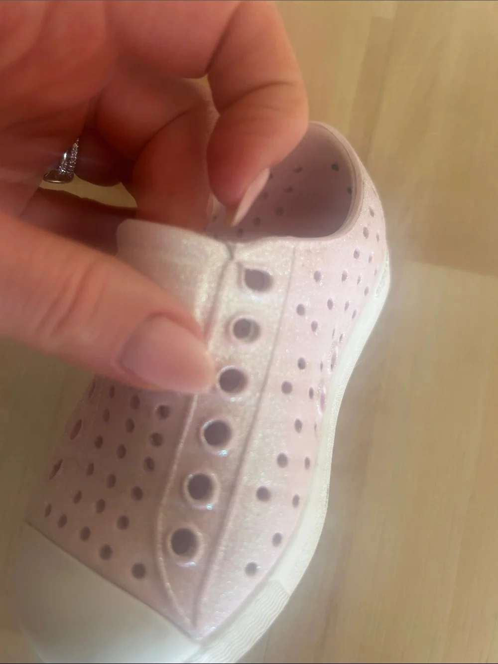 Native Toddler Shoes -- SPARKLY — Pink Slip-On Water-Resistant Shoes - 5 Toddler